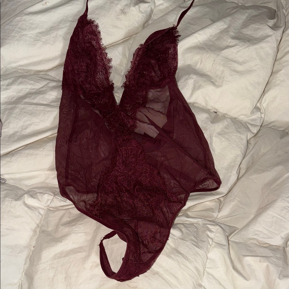 Elegant Lace Burgundy Bodysuit